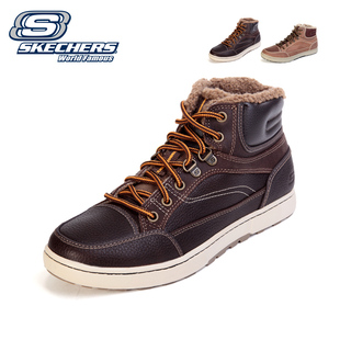  Skechers斯凯奇正品牛皮保暖男鞋毛领短靴 系带铆钉工装靴 63510