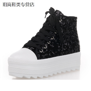  潮新款亮片厚底帆布鞋春鞋松糕鞋韩版女鞋板鞋松高鞋fanbuxie