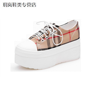  休闲超厚底松糕鞋高跟帆布鞋蘑菇街女鞋xie潮韩版板鞋美丽说j