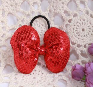  正品迪士尼DISNEY儿童头饰 大号红色亮片蝴蝶结发饰 发绳 皮筋