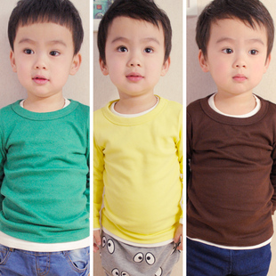  糖果色宝宝装 韩版儿童装长袖T恤 春款女童男童圆领T恤打底衫