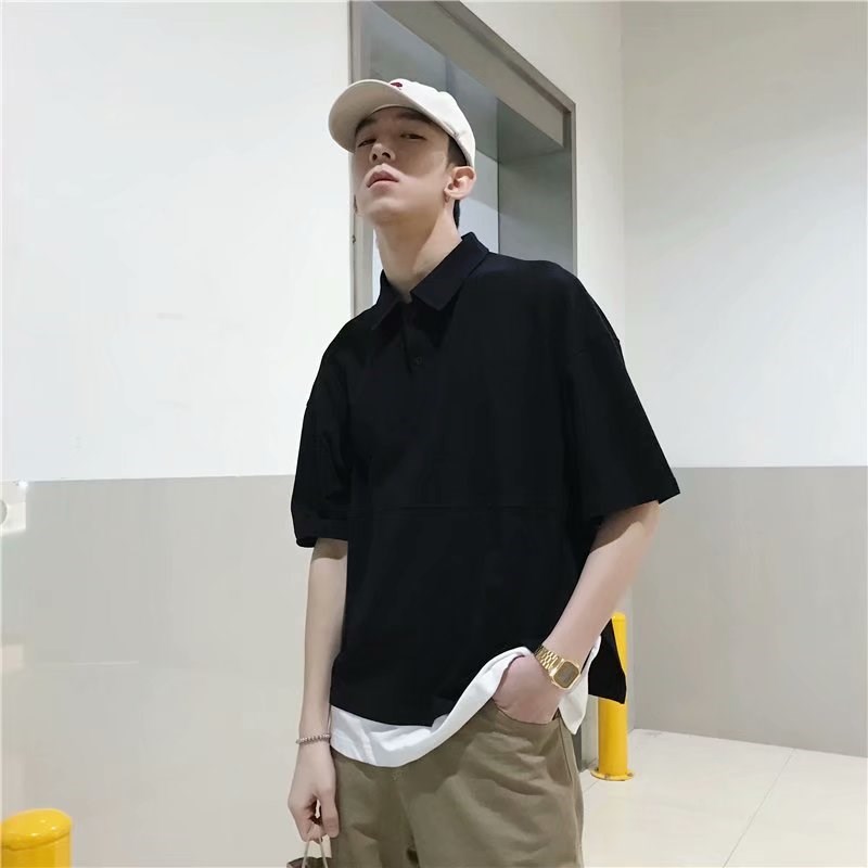 假两件polo衫男短袖T恤夏季宽松拼接情侣装休闲丅恤翻领半袖潮|ruв категории Мужская одежда, поло - от Buy2taobao.com для оказания профессиональной услуги покупки агента Taobao