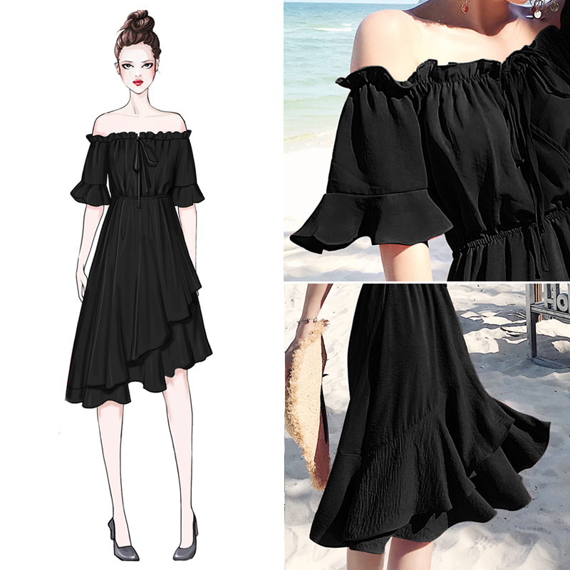 Fat sister summer 2019 new pattern Large Women's wear Seaside on vacation Maxi dress mm strapless Off Shoulder Dressin the Women's clothing/Boutique , Large size women category - from Buy2taobao.com to provide professional Taobao agent buy service