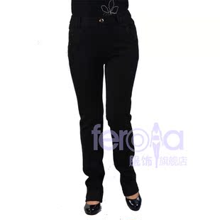  新款秋冬女装时尚修身加绒长裤子 中老年大码女正装裤1219