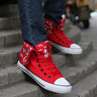  春季日常休闲高帮帆布鞋时尚潮流翻边鞋子韩版男布鞋男式鞋