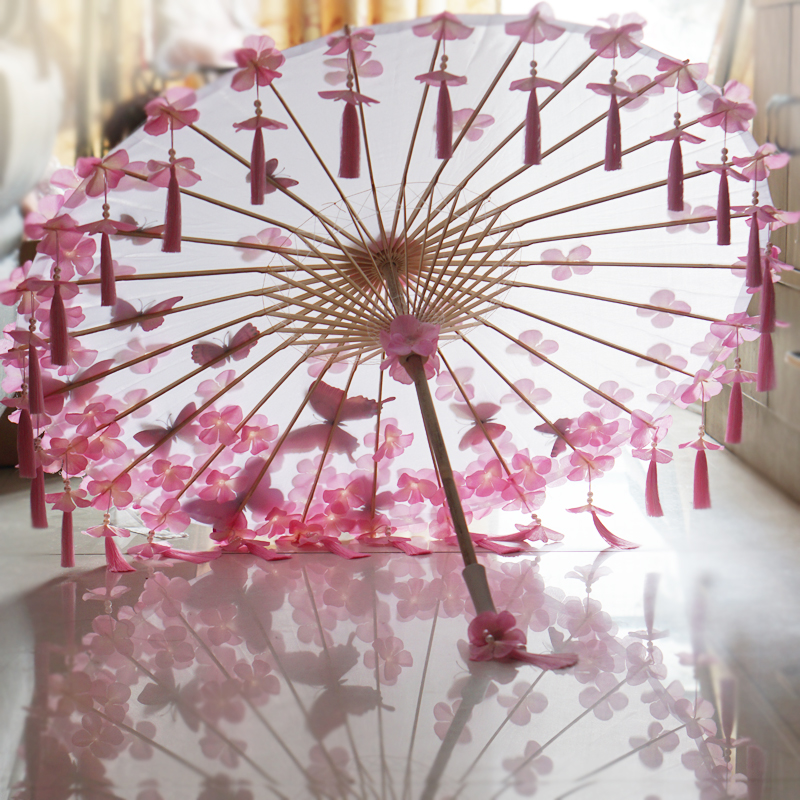 Antiquity cos gorgeous romantic Aesthetic fresh Borneol tassels Beading butterfly Petal Silk umbrella Flower umbrella Photographic umbrellain the Home accessories , Craft umbrella category - from Buy2taobao.com to provide professional Taobao agent buy service