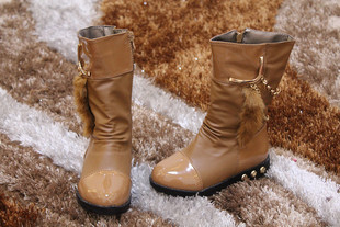  春款新款女童皮鞋棉靴 潮款高帮绒面金属链套脚儿童短靴子棉鞋