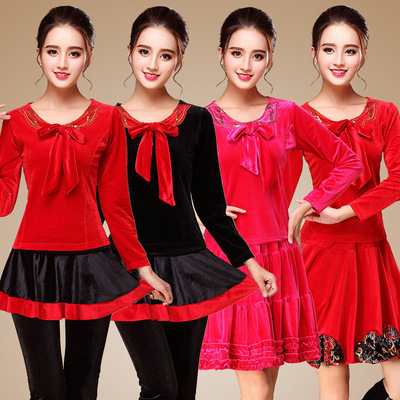 广场舞服装秋冬季新款裙裤子套装金丝绒中老年人跳舞蹈服大码加厚