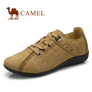  Camel骆驼 头层牛皮 系带真皮单鞋 透气平跟浅口休闲鞋 0633013