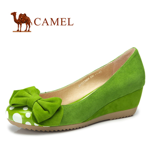  Camel 骆驼 羊皮女鞋 春季新款蝴蝶结浅口坡跟单鞋 810136