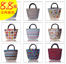 Korean version of the influx of small portable canvas bag lunch bag lunch bags Shoulin packet striped oxford cloth bag handbag
