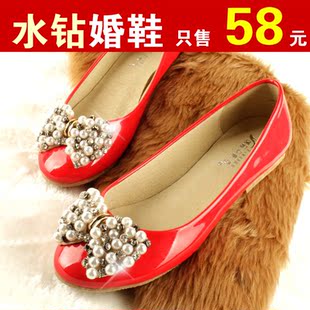  新款平底婚鞋 红色春鞋平底鞋 欧美 单鞋大码女鞋 外贸原单鞋