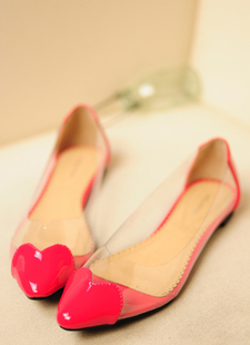  新款女鞋子春季透明爱心尖头平跟单鞋平底鞋韩版女公主鞋潮婚鞋红