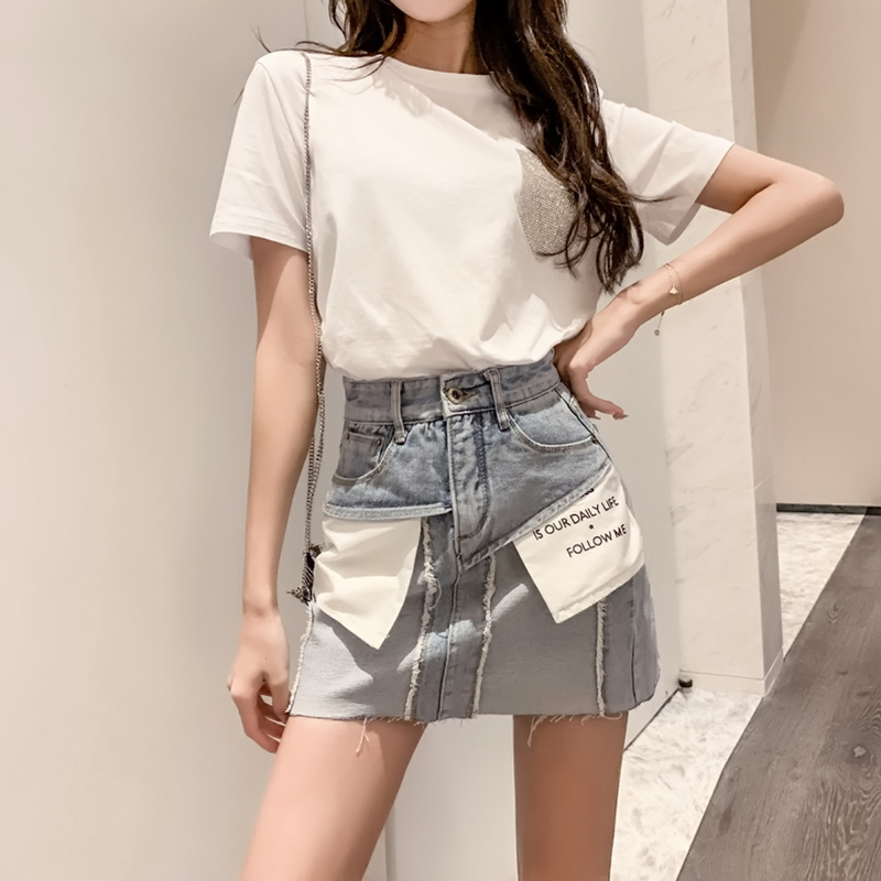 时尚口袋外翻设计牛仔短裙女2019夏季新款高腰显瘦A字裙半身裙潮在类目 女装/女士精品, 半身裙中 - 来自Buy2taobao.com提供专业的淘宝代购服务