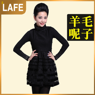  lafe拉菲味 秋冬女装新款 羊毛呢背心裙 呢连衣裙 蕾丝裙子