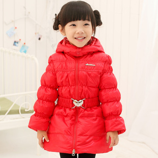 冬季韩版新款儿童羽绒服 女童90%白鸭绒中长款羽绒服 两色入