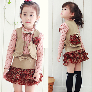 2013女童<em>三件套裙</em>装 儿童<em>短裙马甲三件套</em>童装