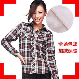  秋冬新品女装韩版修身女士格子保暖衬衣女加绒加厚保暖衬衫女长袖