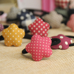  珞薇饰品 日韩甜美布艺格子点点爱心五角星发圈发绳 可爱头饰发饰