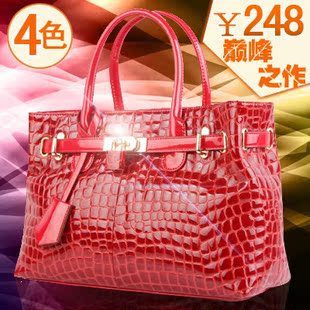  新款真皮女包欧美品牌正品鳄鱼纹潮女士包包牛皮手提包铂金包