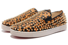 Демисезонные ботинки 正品代购christian louboutin豹纹马毛铆钉平底鞋低帮鞋休闲男鞋