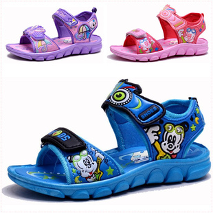  3037夏款儿童凉鞋 男女童沙滩凉鞋 女男孩运动凉鞋仿巴布豆带闪灯