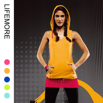 跑步健身运动背心女速干无袖t恤帽衫速干健身跑步T休闲运动上衣