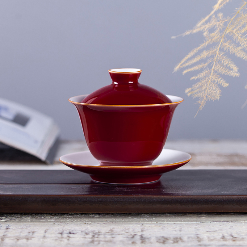 九樓閣 景德鎮陶瓷色釉蓋碗祭紅三才碗茶杯陶瓷中號180ml在類目 餐飲具, 茶具, 蓋碗中 - 來自Buy2taobao.com提供專業的淘寶代購服務