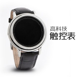  热卖 潮时尚个性触控式LED手表韩国男女情侣手表真皮触摸屏无按键