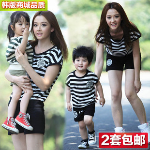  亲子装夏装款亲子装夏装全家装母子装母女装一家三口韩版套装