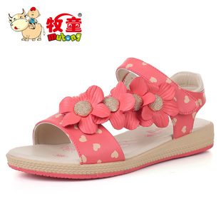  牧童新款儿童凉鞋女童金属芯太阳花 羊纹pu帮面 魔术贴