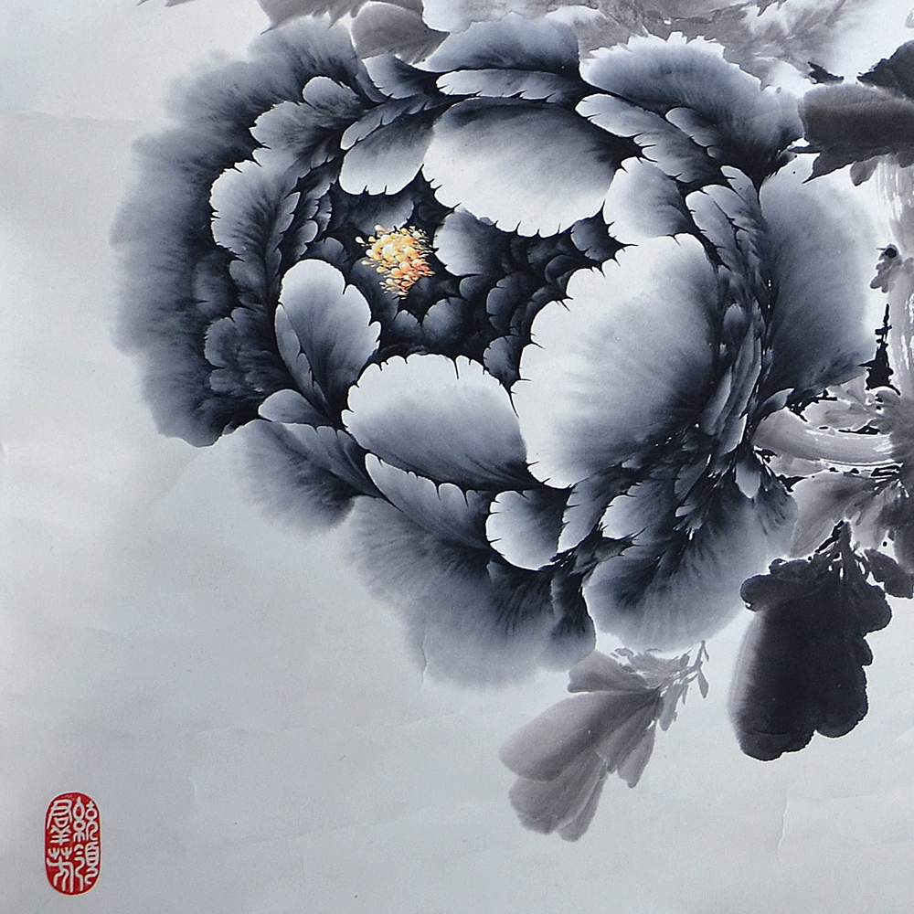 孙庆祝《牡丹花鸟》136x68cm