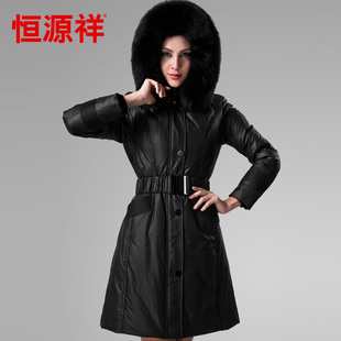  恒源祥正品新款羽绒服女士中长款大毛领时尚韩版羽绒外套5102