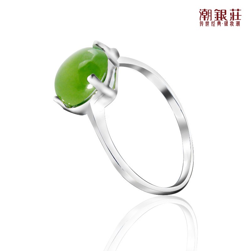潮银庄 翡翠镶嵌戒指 925银戒指 情侣戒指 情侣对戒 银饰戒指复古 潮银庄 翡翠镶嵌戒指 925银戒指 情侣戒指 情侣对戒 银饰戒指复古