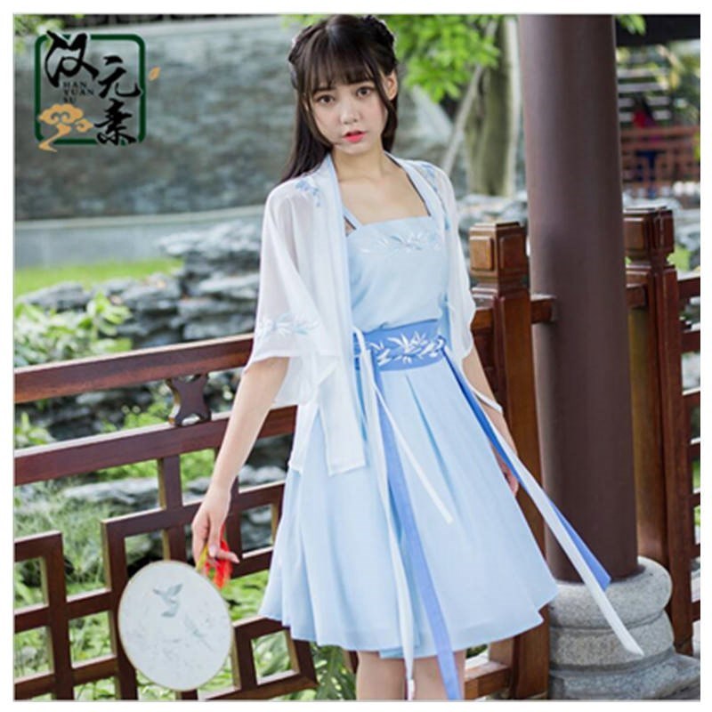 改良版汉服毕业季夏女套裙夏装学生短袖日常中国风古装玉兰绣花裙|msdalam kategori mod main/animasi/Zhou Bian/cos/permainan papan, kostum cosplay/props/perkhidmatan, Wanita Cosplay - dari Buy2taobao.com untuk memberikan perkhidmatan ejen Taobao profesional membeli