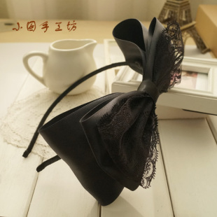  小囡手工 黑色 蝴蝶结发箍 百搭 韩国 饰品 缎带 发带