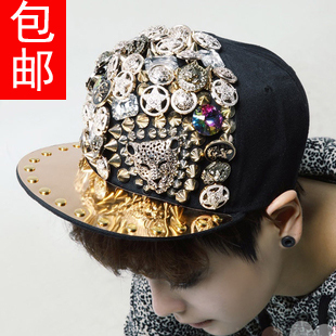  韩国朋克帽子hiphop铆钉嘻哈街舞帽子棒球平沿平檐帽PUNK HAT包邮
