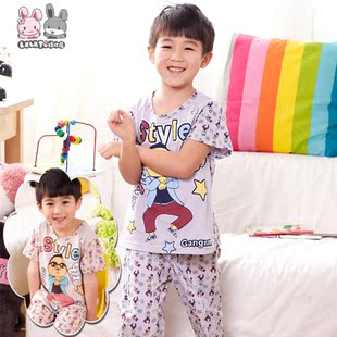  鸟叔儿童睡衣男童 夏季新款纯棉男孩短袖长裤家居服套装包邮