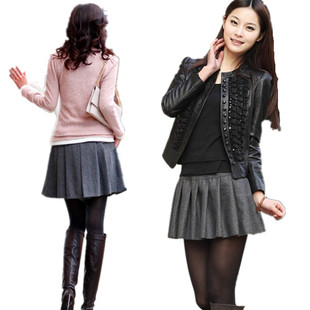 毛呢百褶裙短裙女秋冬季半身裙 2013新款高腰