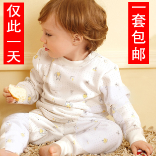  小富兰克海狸绒秋冬加厚加绒宝宝婴儿童保暖内衣套装 打底睡衣裤