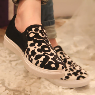  张小笨 帅T豹纹圆头韩版潮流女鞋新款英伦板鞋厚底鞋板鞋