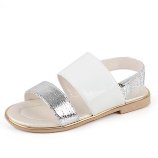  贝比秀 皮革拼接牛漆皮糖果拼色 露趾魔术贴女孩儿童女童牛皮凉鞋