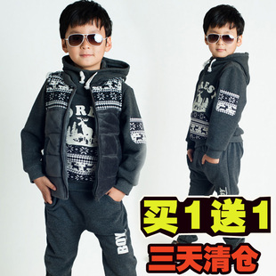  儿童棉衣套装加厚童装男童三件套装儿童男装秋冬装小鹿卫衣抓绒潮