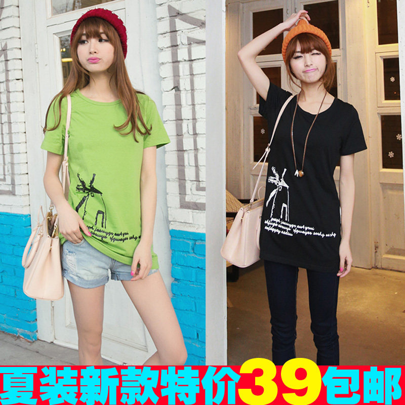 2013夏装新款韩版时尚大码女装胖mm春装长款打底衫宽松短袖T恤女