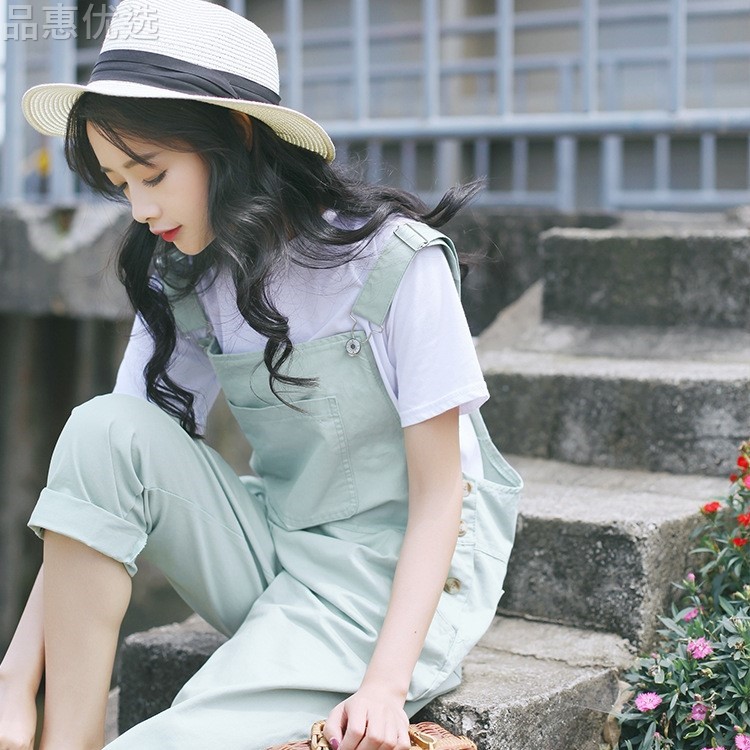 中学生宽松八分裤时尚网红背带裤女2019抖音同款大码胖mm潮流韩国|msdalam kategori Butik wanita / wanita, seluar, seluar santai - dari Buy2taobao.com untuk memberikan perkhidmatan ejen Taobao profesional membeli