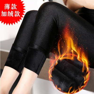 胖mm打底裤大码女200斤2017新款加绒女裤秋冬厚显瘦光泽高腰外穿