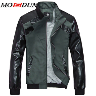  新款夹克 男韩版修身春秋男装休闲外套 男插皮立领短款夹克衫