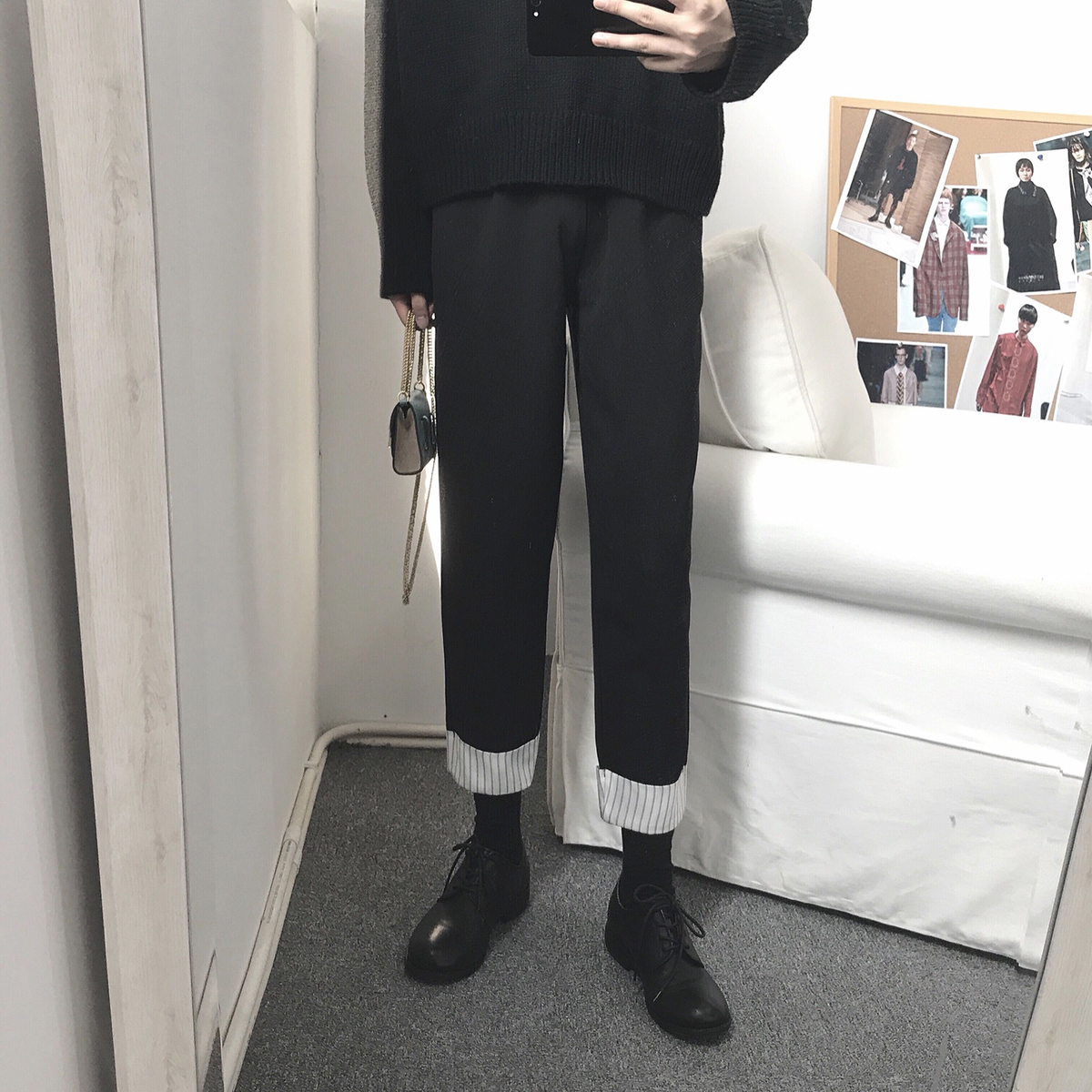 阿茶與阿古白邊條紋簡約韓風黑色文藝複古錐形西褲休閑褲在類目 男裝, 休閒褲中 - 來自Buy2taobao.com提供專業的淘寶代購服務
