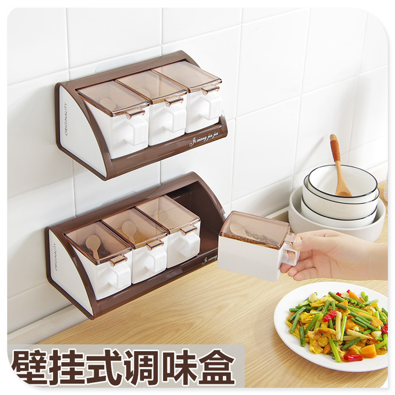 佐料瓶挂壁式味精壁挂式有盖放盐厨房油盐罐调味盒套装挂墙上时尚|ruв категории кухня/посуда, кухонный Гаджет/кухня хранения, тарного хранения/кухня хранения посуды, приправы бутылки - от Buy2taobao.com для оказания профессиональной услуги покупки агента Taobao