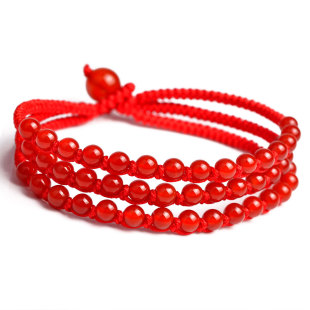  风水阁 开光红玛瑙石榴石转运珠手链批发 编织红绳子年化太岁